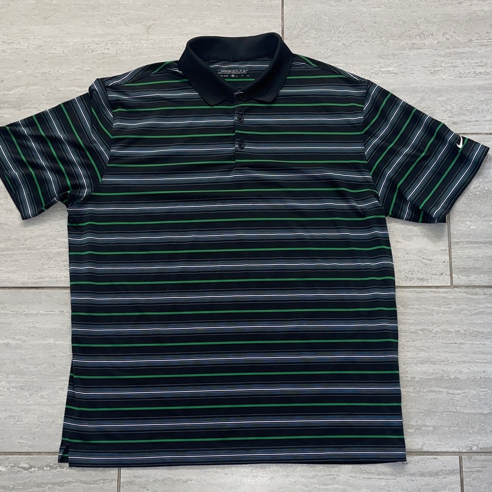 Nike Golf Men's Polo Shirt with Black and Green Stripes